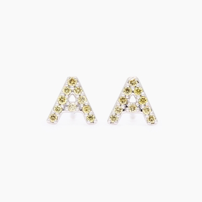 Love Letter A initial fancy yellow diamond stud earrings