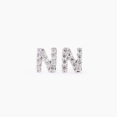 Love Letter N initial white diamond stud earrings