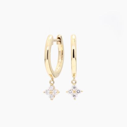 Flora white diamond flower drop huggie earrings