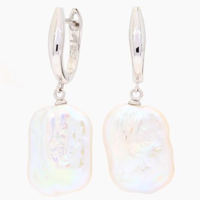 Willow biwa white freshwater pearl huggie earrings