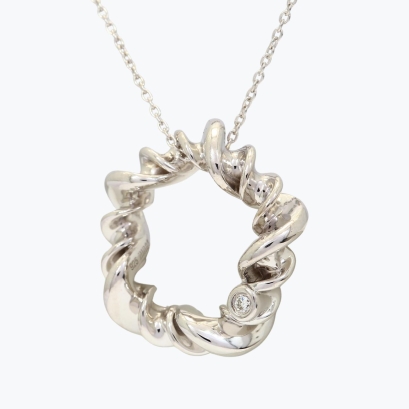Lei white diamond circle swirl necklace