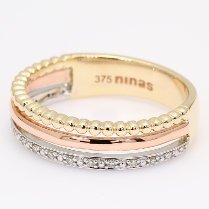 Ara white diamond three-tone gold dress ring