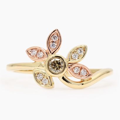 Posy champagne and white diamond flower ring