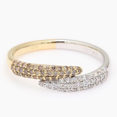 Swift two-tone gold champagne   white diamond pave crossover ring