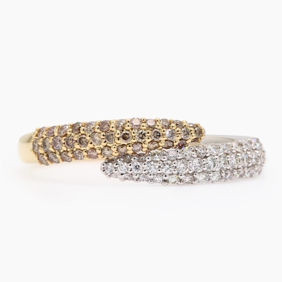 Swift two-tone gold champagne   white diamond pave crossover ring