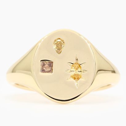 Cygnet rainbow punch-set diamond signet ring