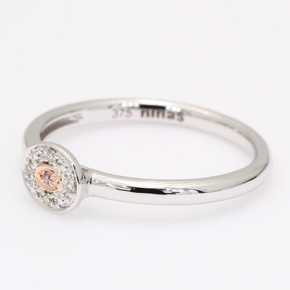 Isla Argyle light pink champagne and white diamond halo ring