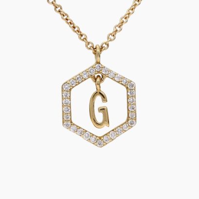Insignia G white diamond yellow gold initial necklace