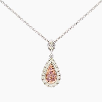 Indira Argyle pink and white diamond drop pendant