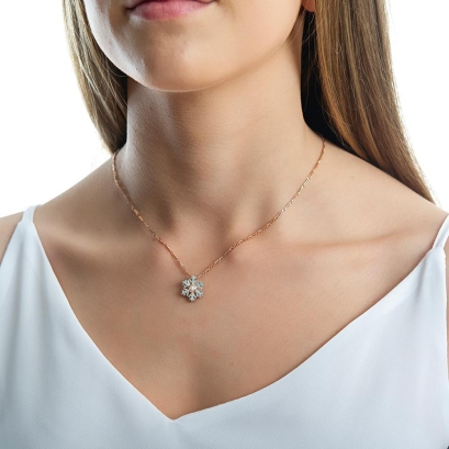Idina Argyle light pink champagne diamond snowflake pendant