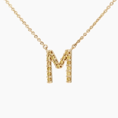 Love Letter M fancy orange diamond necklace