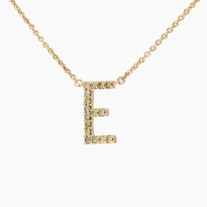 Love Letter E fancy green diamond necklace