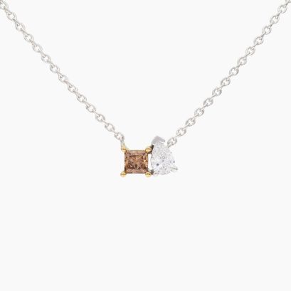 Genesis princess-cut champagne and pear-cut white diamond necklace