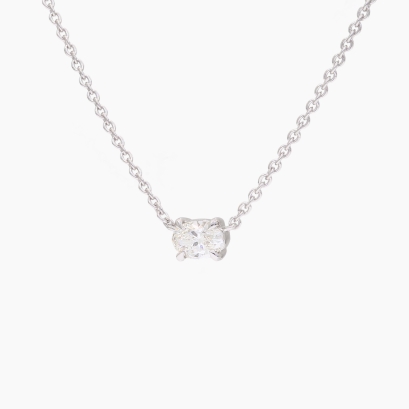 Ellipse oval-cut white diamond solitaire necklace