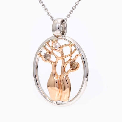 Sculpted Boab champagne diamond tree necklace