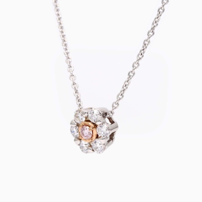 Adeline white and Argyle pink diamond floral halo necklace