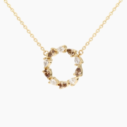 Wreathe pear cut champagne and white diamond necklace