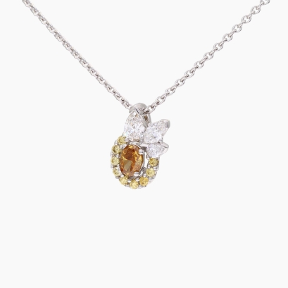 Aloha pear marquise and round-cut orange yellow and white diamond necklace