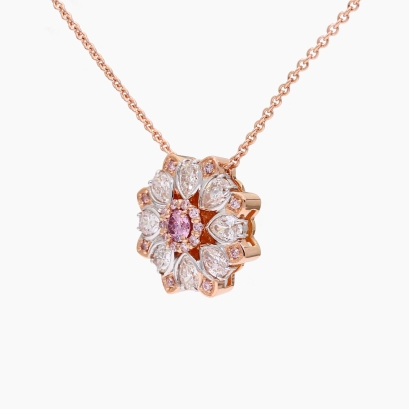 The Eden Argyle pink diamond pear-cut halo necklace