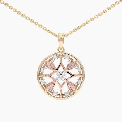 Tessera Argyle light pink champagne and white diamond circle pendant