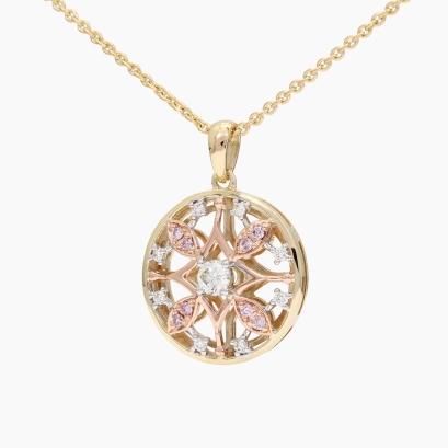 Tessera Argyle light pink champagne and white diamond circle pendant
