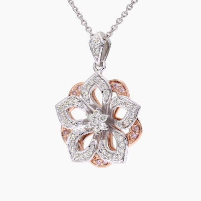 Florescence Argyle light pink champagne and white diamond flower pendant