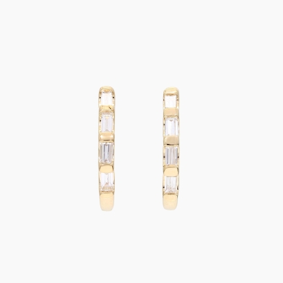 Melody baguette-cut white diamond huggie earrings