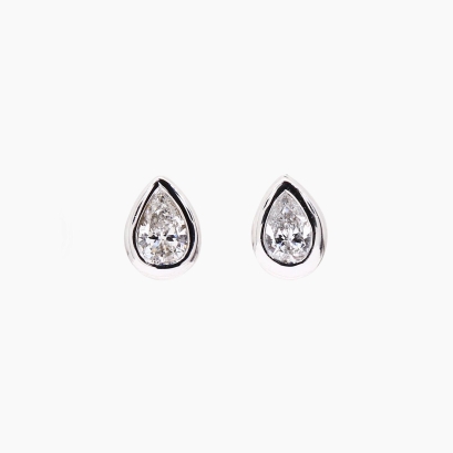 Elixer pear-cut white bezel-set stud earrings