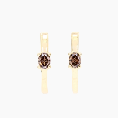 Figure oval-cut champagne diamond huggie earrings