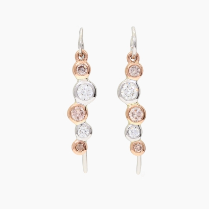 Serelle Argyle intense pink champagne and white diamond drop shepherd hook earrings