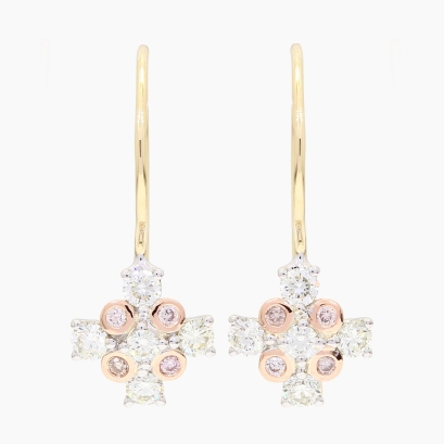 Cross Argyle light pink champagne and white diamond shepherd hook earrings