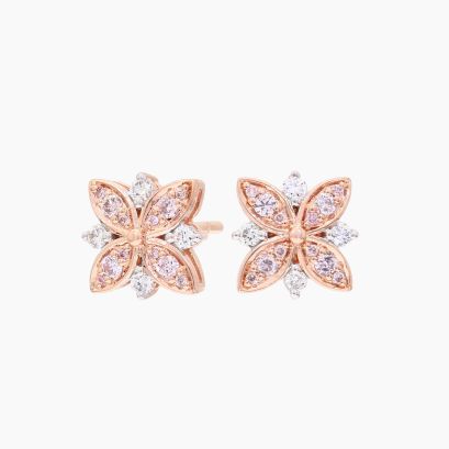 Meadow Argyle light pink champagne and white diamond flower stud earrings