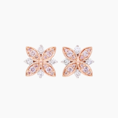 Meadow Argyle light pink champagne and white diamond flower stud earrings