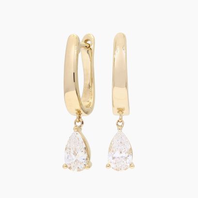 Lexi pear-cut white lab-grown diamond drop huggie earrings