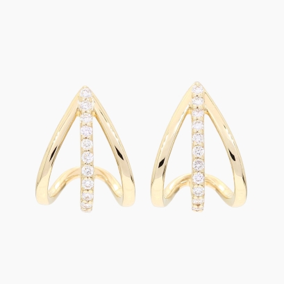 Myst white diamond encrusted triple line claw stud earrings
