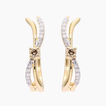 Kiara champagne and white diamond huggie earrings