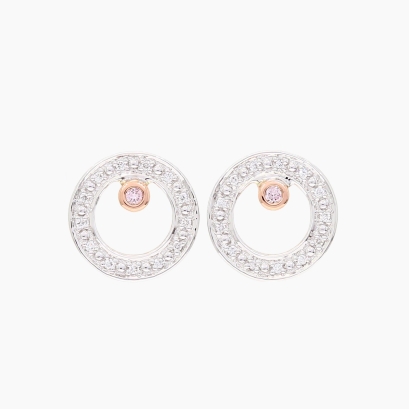 Dita Argyle pink and white diamond circle stud earrings