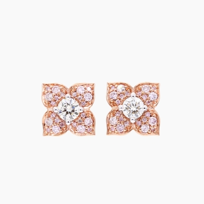 Floret white and Argyle light pink champagne diamond flower stud earrings