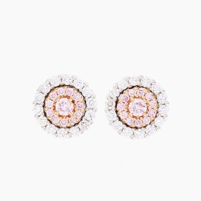 Cherish Argyle pink and white diamond cluster halo stud earrings