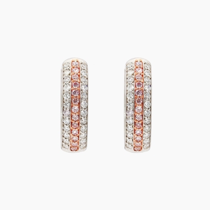 Ombre Argyle pink and white diamond huggie earrings