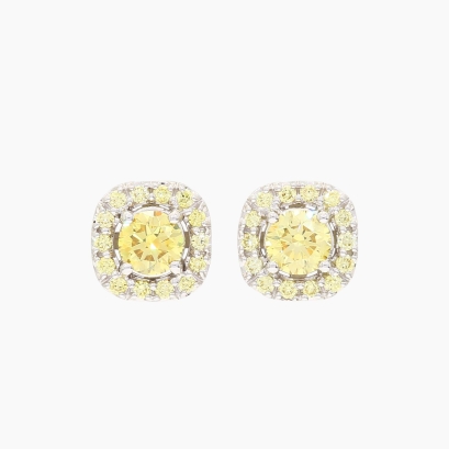 Soleia yellow diamond square cluster halo stud earrings