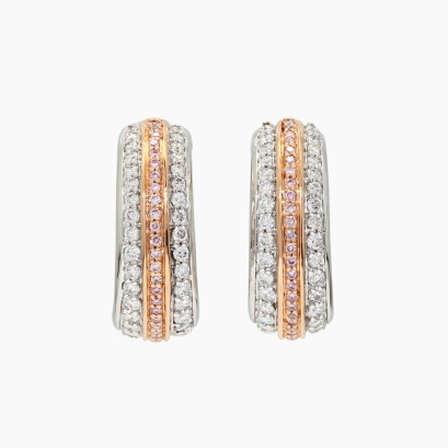 Ombre Argyle pink and white diamond half hoop stud earrings
