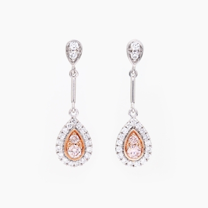 Indira Argyle light pink champagne and white diamonds drop earrings