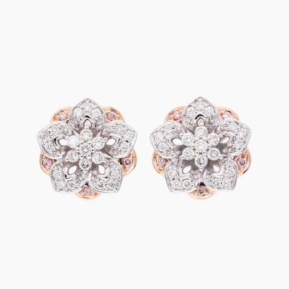 Florescence Argyle light pink champagne and white diamond flower studs earrings