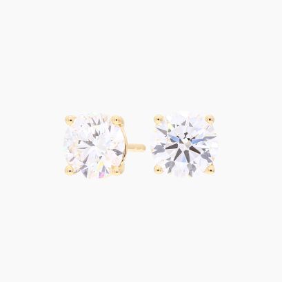 Lumi IGI-certified 2.08 total carat round-cut white lab-grown claw-set diamond stud earring