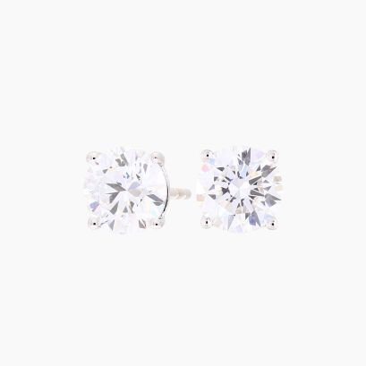 Lumi IGI-certified 2.08 total carat round-cut white lab-grown claw-set diamond stud earrings