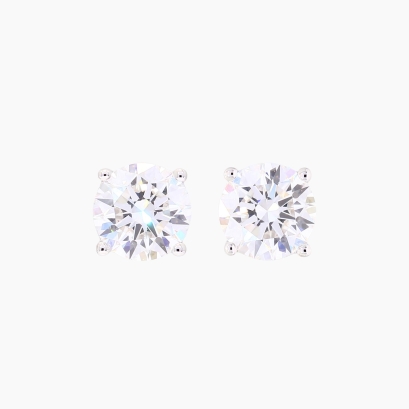 Lumi IGI-certified 2.08 total carat round-cut white lab-grown claw-set diamond stud earrings