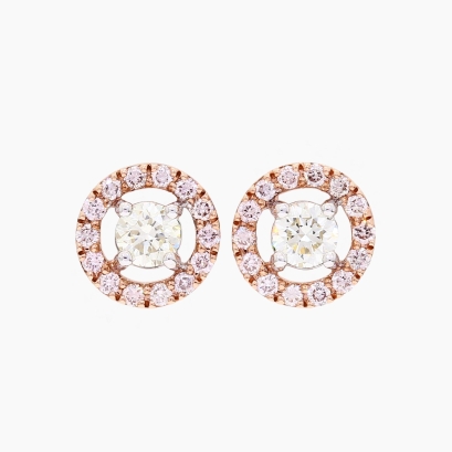 Saffron Argyle light pink champagne and white diamond halo earrings