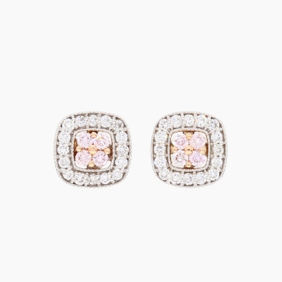 Sabriel Argyle pink and white diamond square halo stud earrings