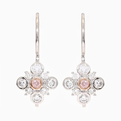 Tapioca white and Argyle light pink champagne diamond hook earrings